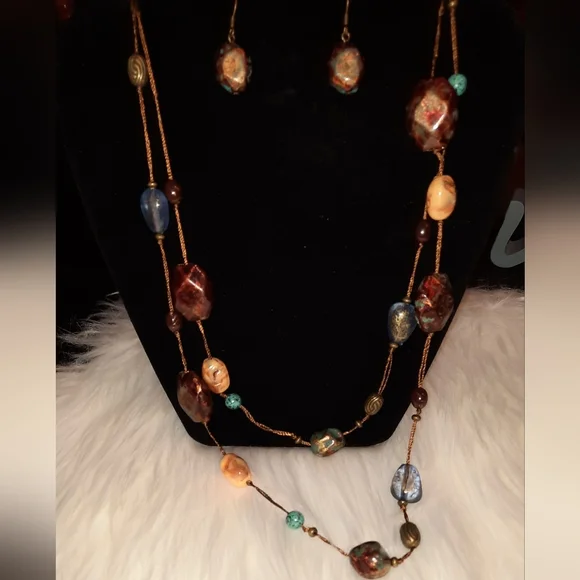 Boho bead xtra long necklace and matching earrings GUC - Picture 11 of 13
